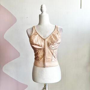 Exquisite Form Longline‎ Bra Tan 36DD Vintage Pin Up Retro Corset Style Bustier